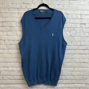 Polo By Ralph Lauren Blue Sweater Vest XL Tall Embroidered Logo Golf Formal